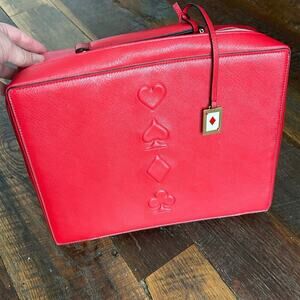 Estée Lauder Red Embossed Leather Cosmetic Travel Bag Playing Card Suit Design
